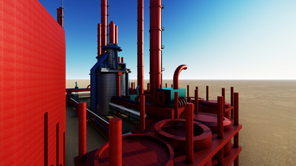 steel pipes in crude oil factory 3d rendering