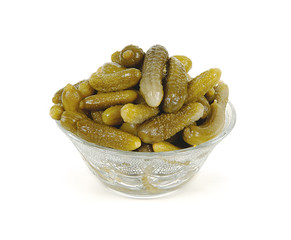 Pickled gherkins or cucumbers in bowl