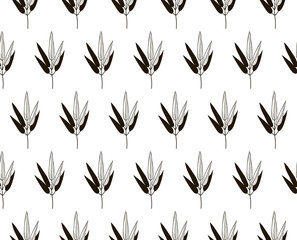 Vector Black Seamless Pattern with Drawn Bamboo Leaves
