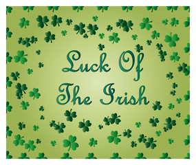 Greeting card of St. Patrick with sparkling green leaves of the clover and place for the text.