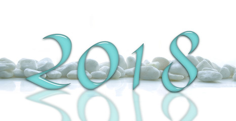 2018, glass numbers on a white stones line