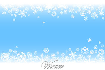 Simple but cute winter backgrount with various white snowflakes. EPS8 vector illustration.