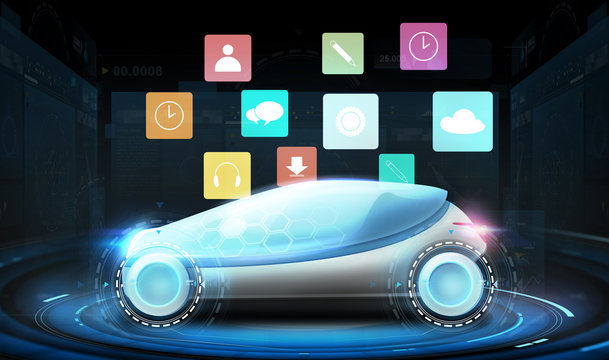futuristic concept car with virtual menu icons