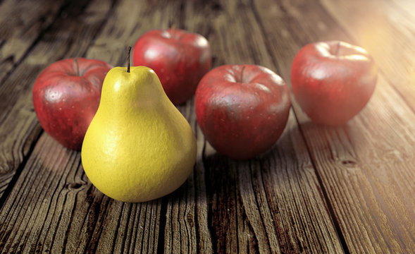 rote Äpfel und gelbe Birne