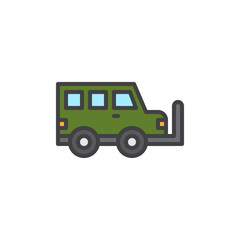 Military vehicle filled outline icon, line vector sign, linear colorful pictogram isolated on white. Symbol, logo illustration. Pixel perfect vector graphics