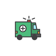 Ambulance car filled outline icon, line vector sign, linear colorful pictogram isolated on white. Symbol, logo illustration. Pixel perfect vector graphics