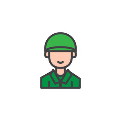 Soldier filled outline icon, line vector sign, linear colorful pictogram isolated on white. Symbol, logo illustration. Pixel perfect vector graphics