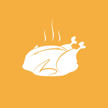 Vector hot thanksgiving turkey on orange background. Hand drawn sketch turkey