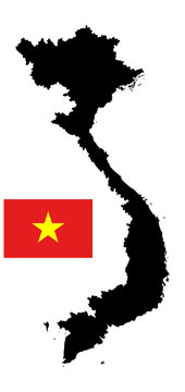 Vietnam vector map silhouette isolated on white background. Original and simple Vietnam flag isolated vector in official colors and Proportion 