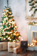 Beautiful holdiay decorated room with Christmas tree
