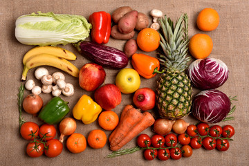 Good harvest. Vegetables and fruits on the table.