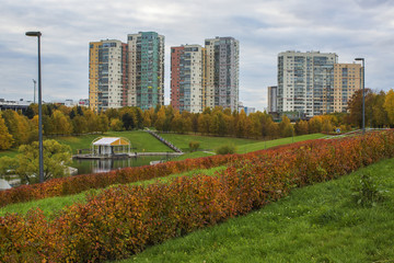 Fototapeta premium A beautiful autumn riverside cityscape.