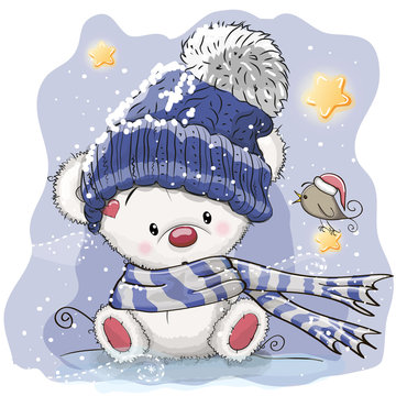 Greeting Christmas card with Polar Bear