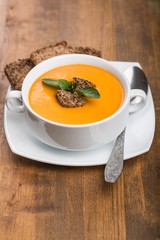 Roasted Tomato and Basil Bisque with a Sandwich