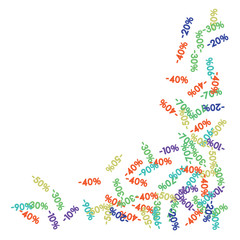 Sale Banner Confetti. Vector Falling Down -10, -20, -30, -40, -50, -70, 90 Banner or Sticker. Holidays Shopping Promotion Ads. Rebate Badge, Price Discount Hipster Sale Banner, Frame or Border