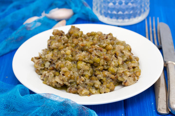 boiled soya beans on white plate