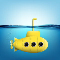 submarine with periscope underwater - obrazy, fototapety, plakaty