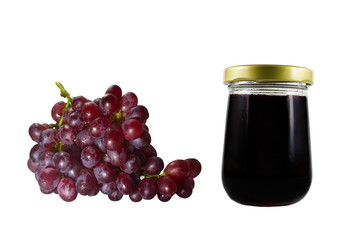 Grape jam isolated on white background. Bunch of grapes.