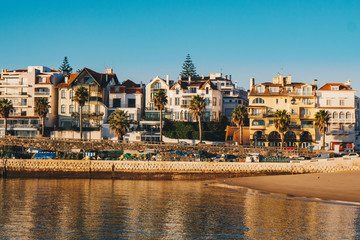 Cascais promenade sea view at sunrise in the morning. Cascais travel destination in Lisbon...
