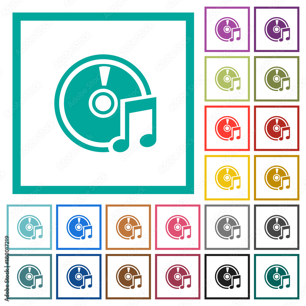 Poster audio cd flat color icons with quadrant frames