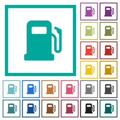 Gas station flat color icons with quadrant frames