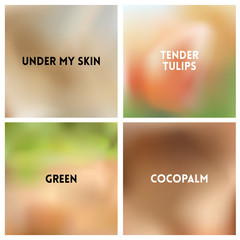 Abstract vector brown blurred background set. Square blurred backgrounds set - under sea ocean beach colors With love quotes