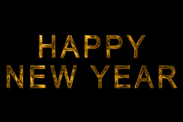 vintage yellow gold metallic happy new year 2018, 2019, 2020, 2021, 2022 word text with light reflex on black background with alpha channel, concept of golden luxury holiday happy new year
