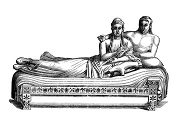 Sarcophagus of the Spouses, made in terracotta in VI century BC, masterpiece of Etruscan art from Caere (today Cerveteri),represents a married couple banqueting together in the afterlife