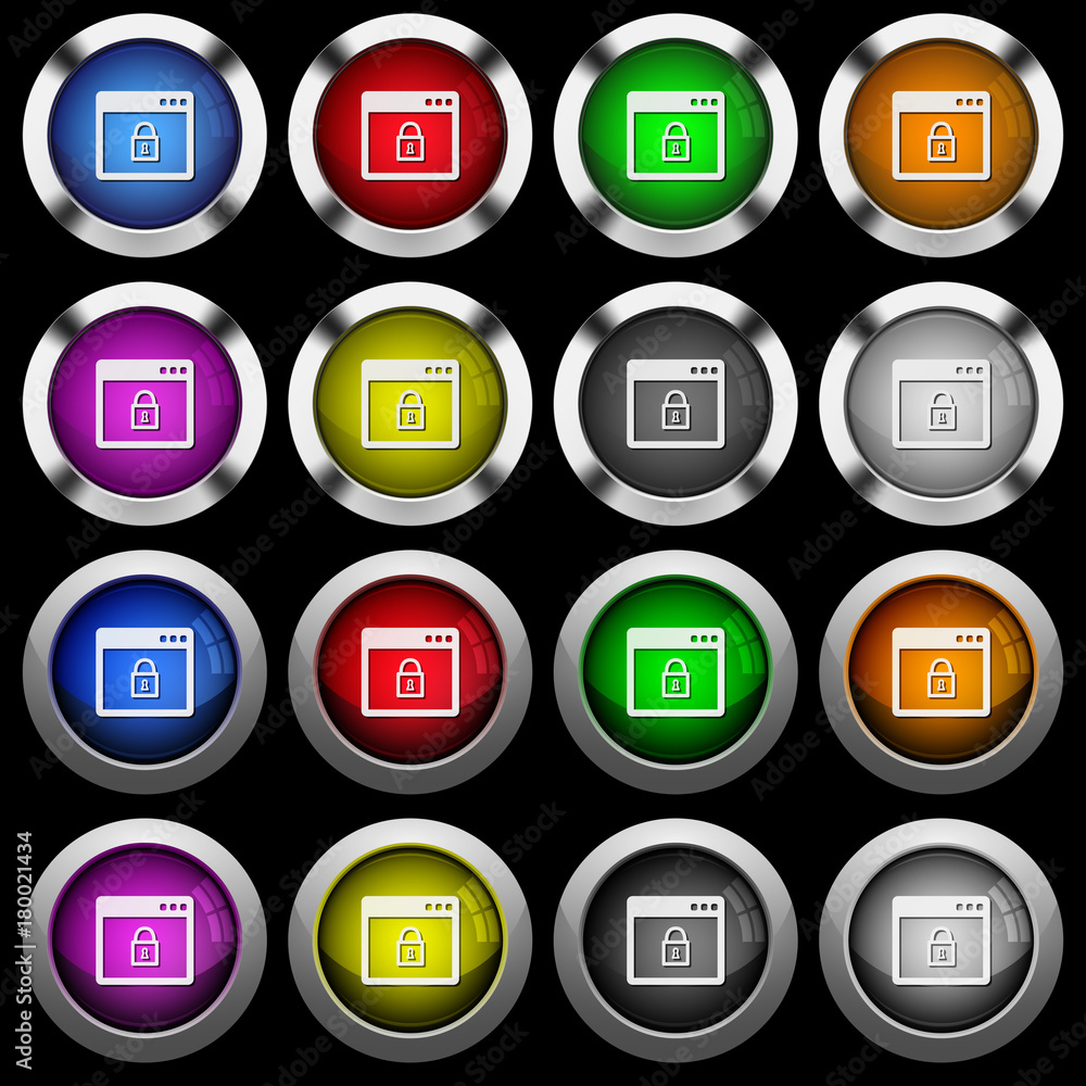 Poster lock application white icons in round glossy buttons on black background