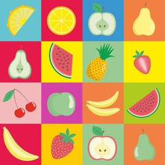 Set of bright isolated fruits and berries