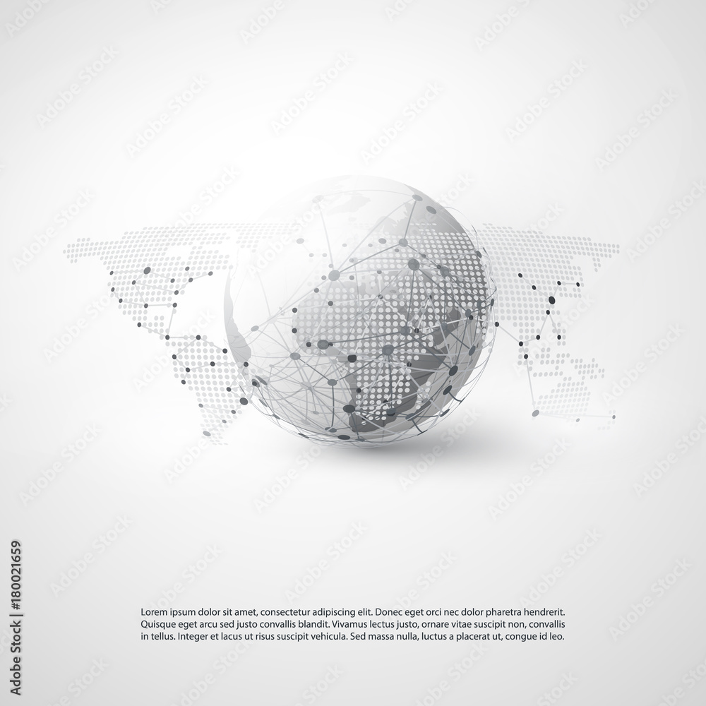 Poster abstract cloud computing and global network connections concept design with geometric mesh, earth gl