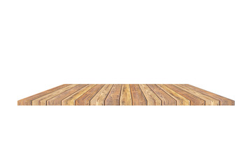 Empty top of wooden table or counter isolated on white background,can be used for montage or display your products..