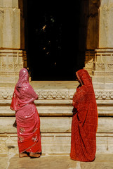 india two ladies in front of temple