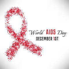 Shape of red ribbon from shiny glitter on white background. World AIDS day in December 1. Vector illustration