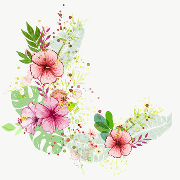 Hand drawn watercolor tropical plants