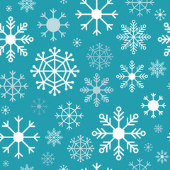 Snowflakes on light blue background seamless pattern