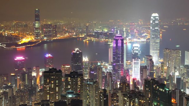 Time Lapse of Hong Kong. Hong Kong Island in the foreground and Kowloon across the Harbor.