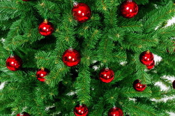 Christmas tree with ornaments, close-up