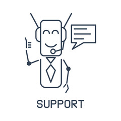 Isolated robot icon in a linear flat style. The concept of support bot and call center