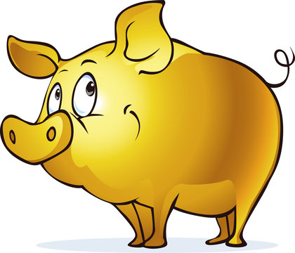 funny golden pig symbol of abundance and prosperity - vector illustration character