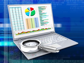 3d laptop and magnify flass