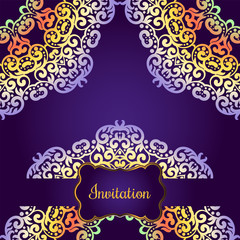 Wedding invitation, delicate swirl mandala pattern. Vector background. Card or invitation. Vintage decorative elements. Soft colorful background. Islam, arabic, indian, ottoman motifs.