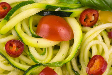 vegetarian zucchini noodles with cherry tomatoes and pepper