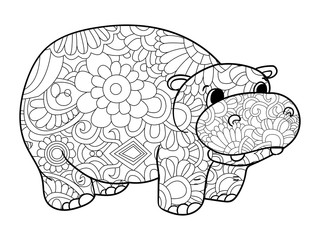 Hippopotamus coloring vector for adults animal