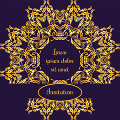 Vector template with vintage gold luxury ornament and place for text.Design elements can be used at invitations, greeting cards, banners, backgrounds