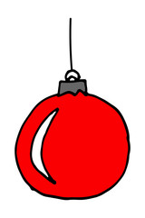 Vector doodle red hand drawn Christmas ball toy