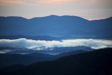 Early morning fog in the Blue Ridge mountains