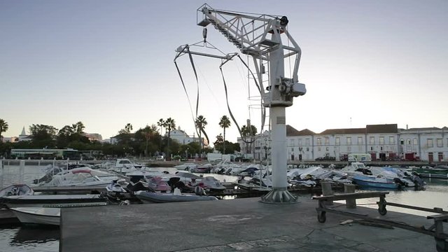 Crane lift for loading of ships and boats in doca Faro. Portugal