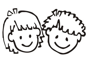 Portrait of girl and boy, vector illustration, doodle