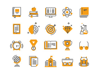 School education, university. Study, learning process. Oline lessons, tutorial. Student knowledge. History book.Thin line web icon set. Outline icons collection.Vector illustration.